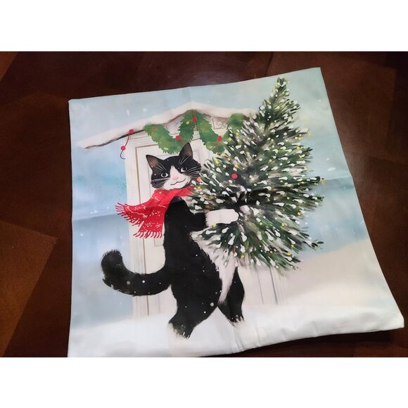 Cat Christmas Pillow Cover Soft Accent Decorative Throw Case Xmas Holiday Decor - Picture 2 of 11